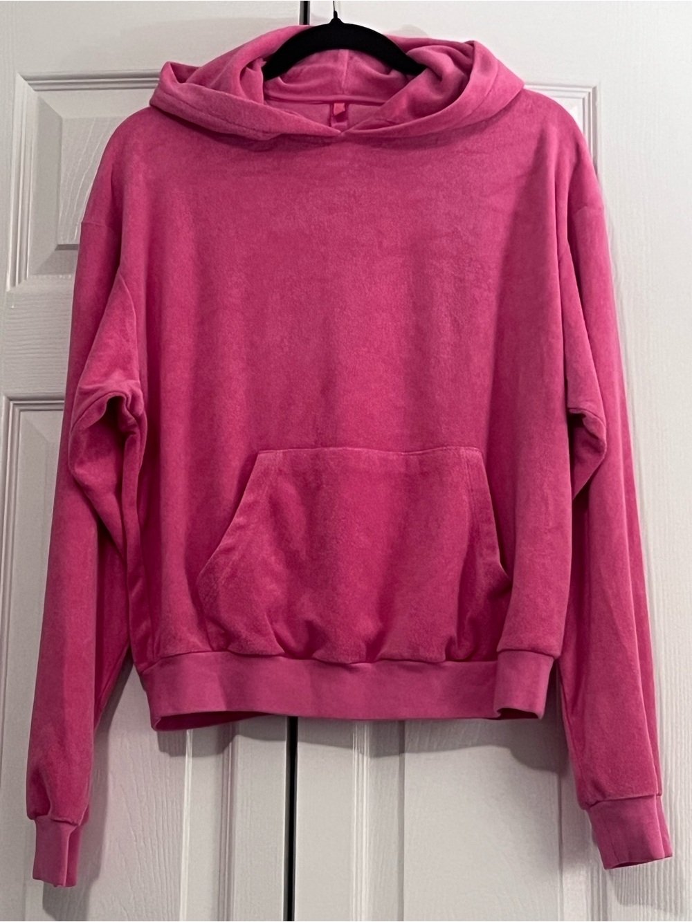 SKIMS Plush Terry Hooded Pullover in Bright Pink